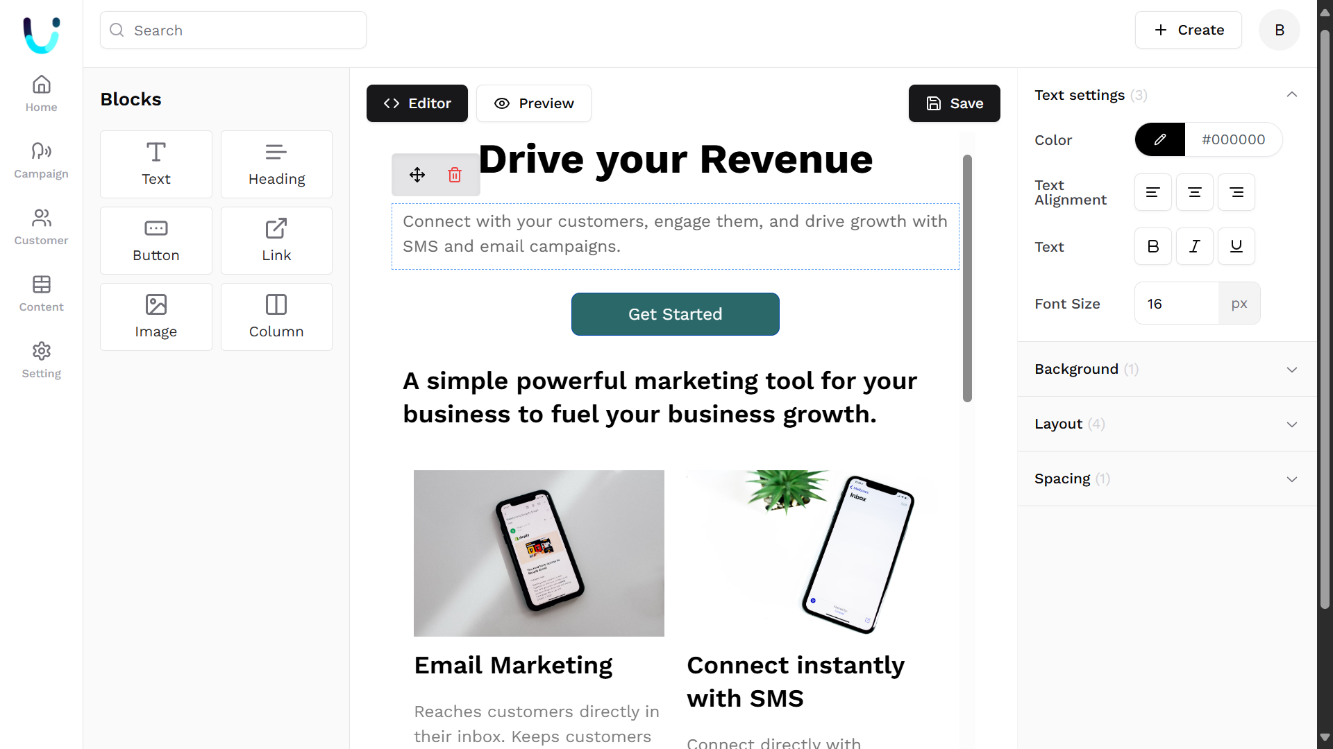 Uptrig drag and drop content builder