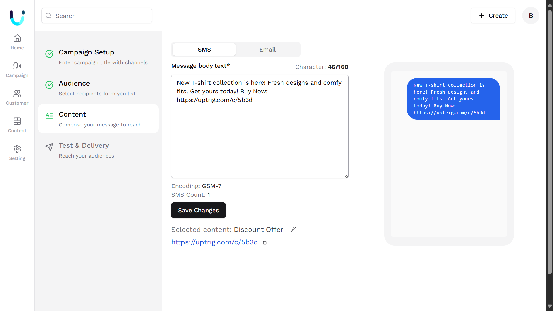Uptrig manage email and sms campaigns